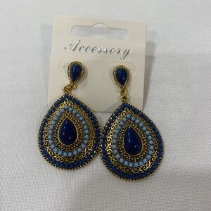 Elegant Blue and Gold Teardrop Earrings